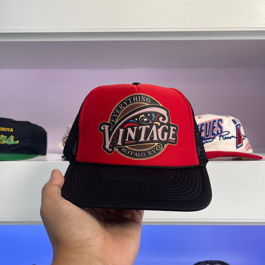 Everything Vintage Red Black Trucker Snap Back