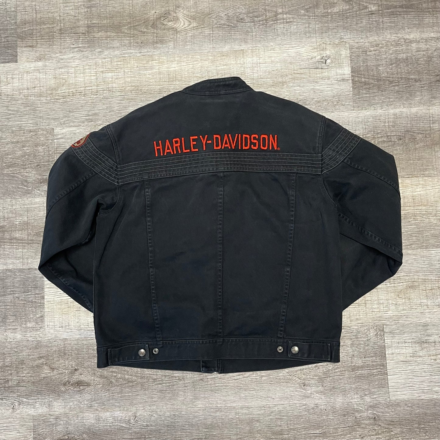 1990s Harley Davidson Denim Black Jacket XL