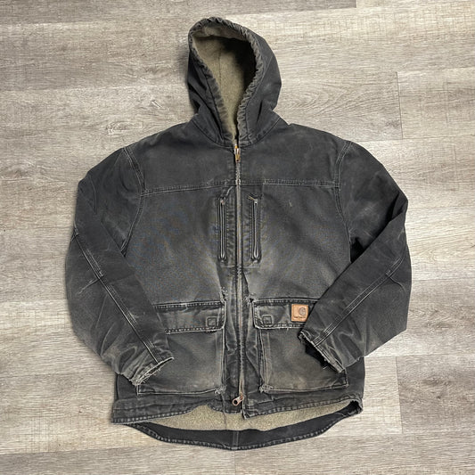 Vintage Carhartt Casual Hooded Black Faded Jacket Size Large