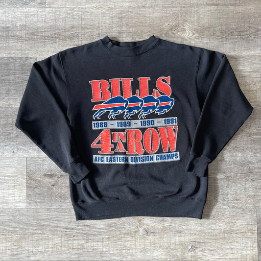 Vintage 1990s NFL Buffalo Bills “4 In A Row” Trench Sweatshirt Size Medium