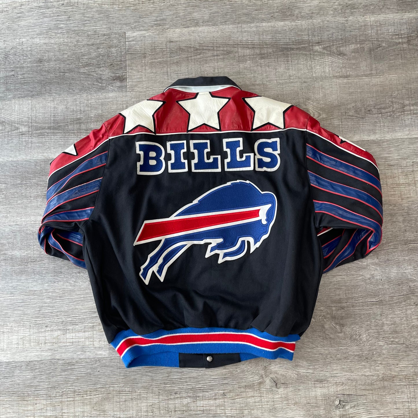 Vintage 1990s Buffalo Bills Suede Leather Jeff Hamilton Reversible Jacket XL