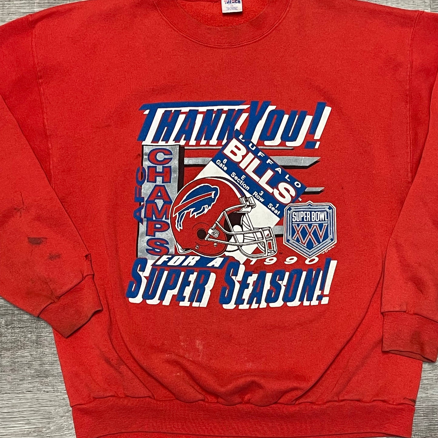 1991 Buffalo Bills Vs New York Giants Super Bowl XVI Trench Sweatshirt Size 2X