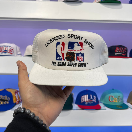 Vintage 1990s The SGMA Super Show MLB NBA NFL NHL New Era Mesh Snap Back