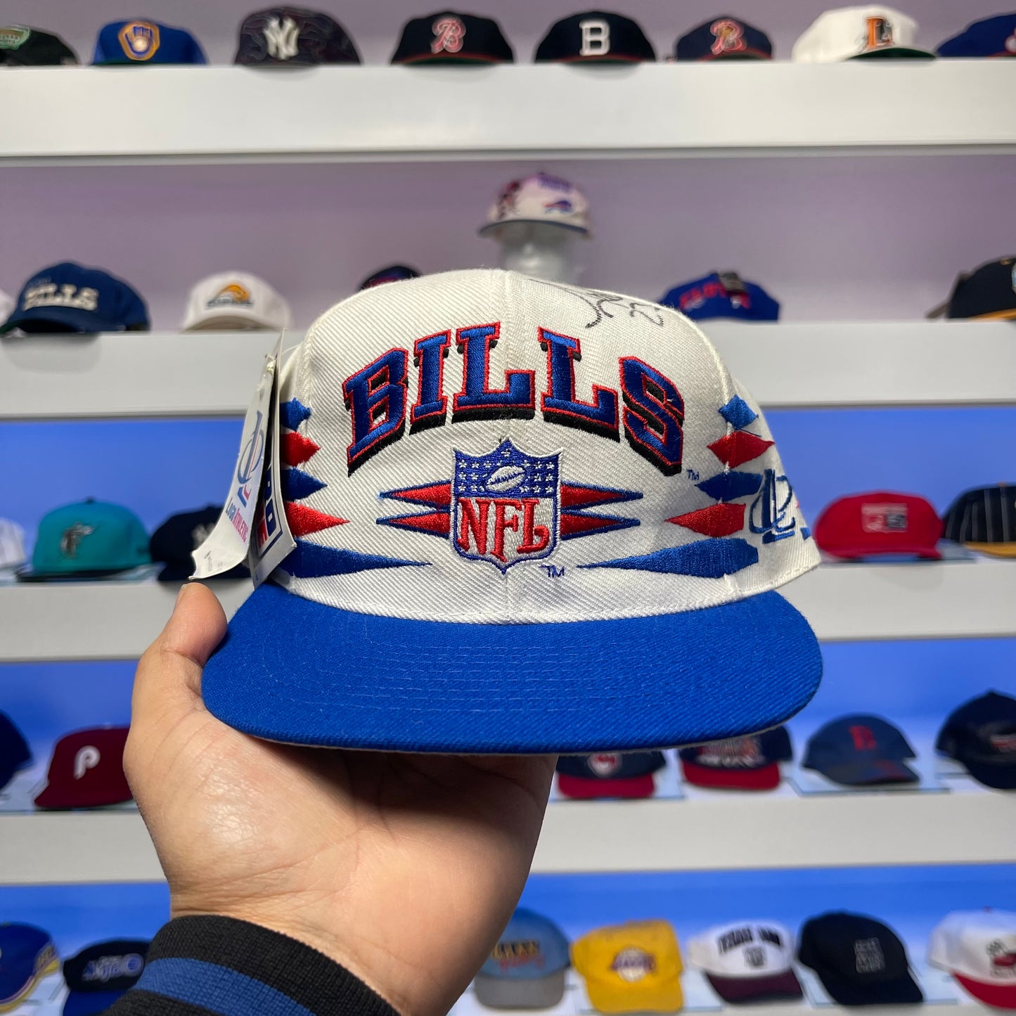 Vintage 1990s NFL Buffalo Bills Logo Athletic Diamond Cut Wool Antowain Smith Signed Snap Back New with Tags