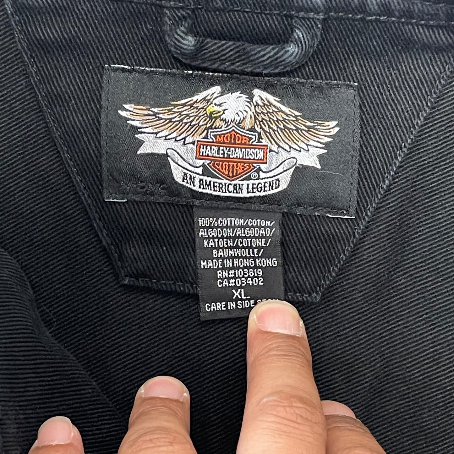 1990s Harley Davidson Denim Black Jacket XL