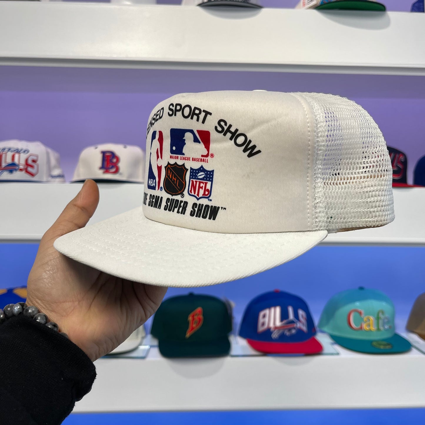 Vintage 1990s The SGMA Super Show MLB NBA NFL NHL New Era Mesh Snap Back