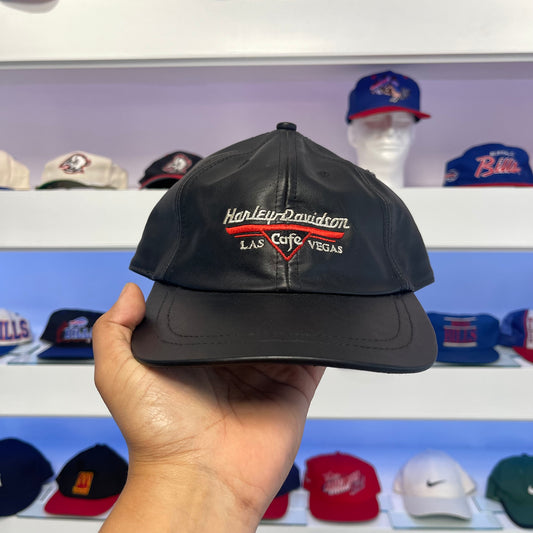 Vintage 1990s Harley Davidson Las Vegas Cafe Leather Strap Back Hat