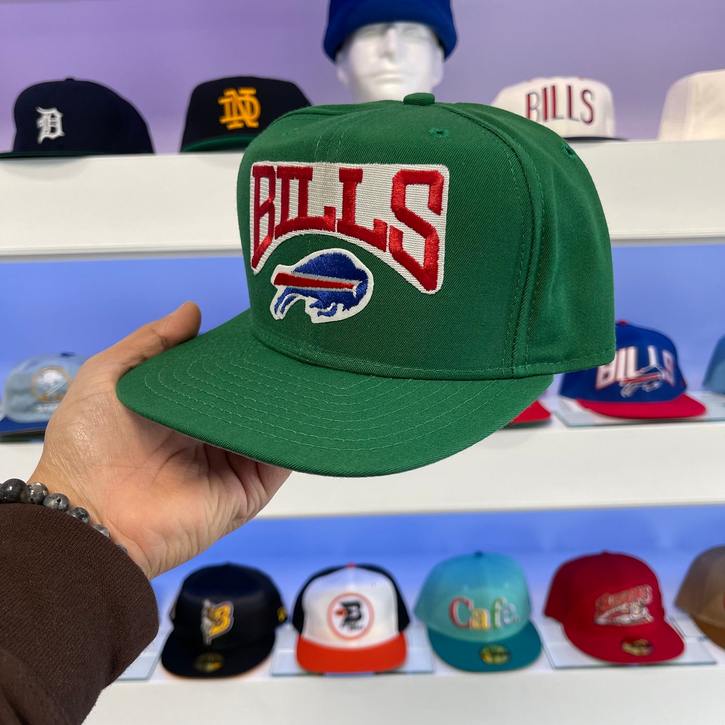 Vintage 1990s Buffalo Bills Green Wool Snap Back New Dead Stock