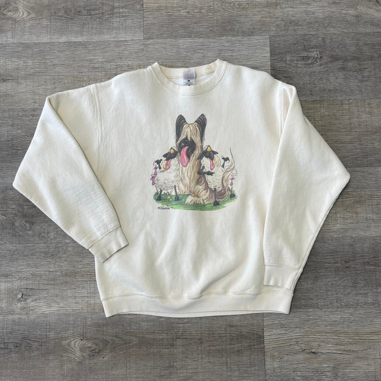 Vintage Dog & Lamb Cartoon Sweatshirt Size Large