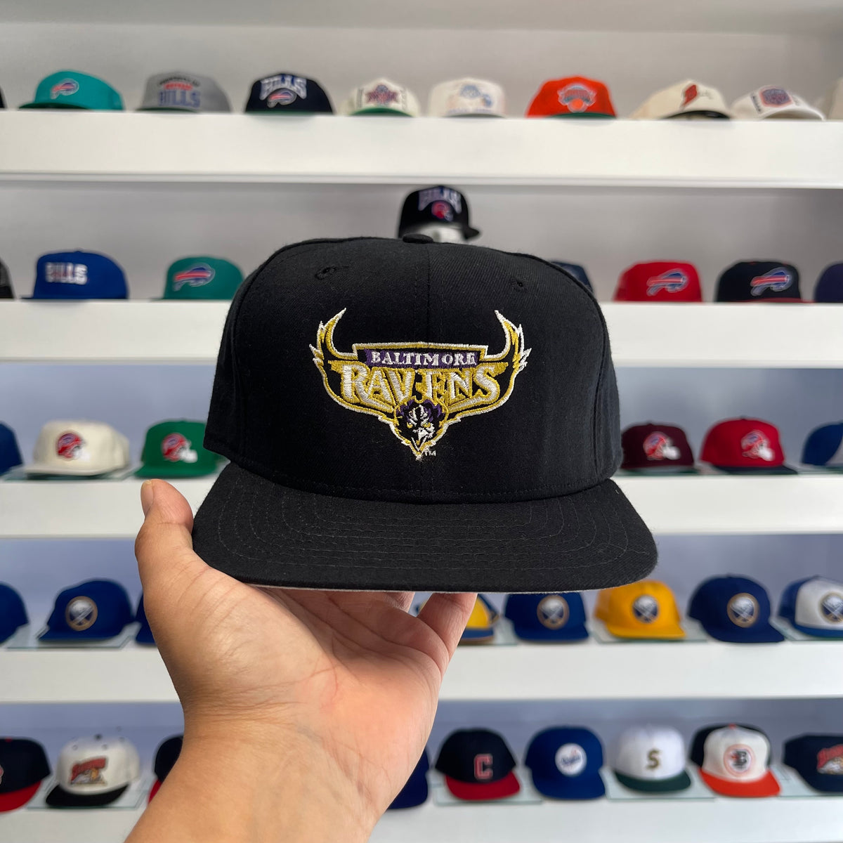 Vintage 1990 NFL Baltimore Ravens Wool Black Dome Snap Back Dead Stock New
