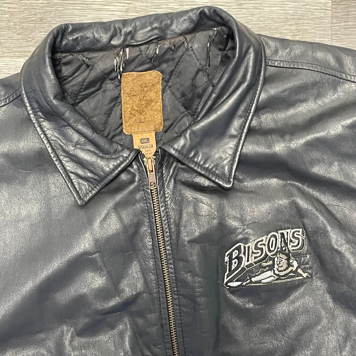 Vintage 1990s MiLB Buffalo Bisons Sliding Logo Leather Jacket Size XXL