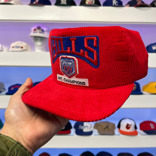 Vintage 1991 Buffalo Bills Super Bowl XXV Red Corduroy Snap Back