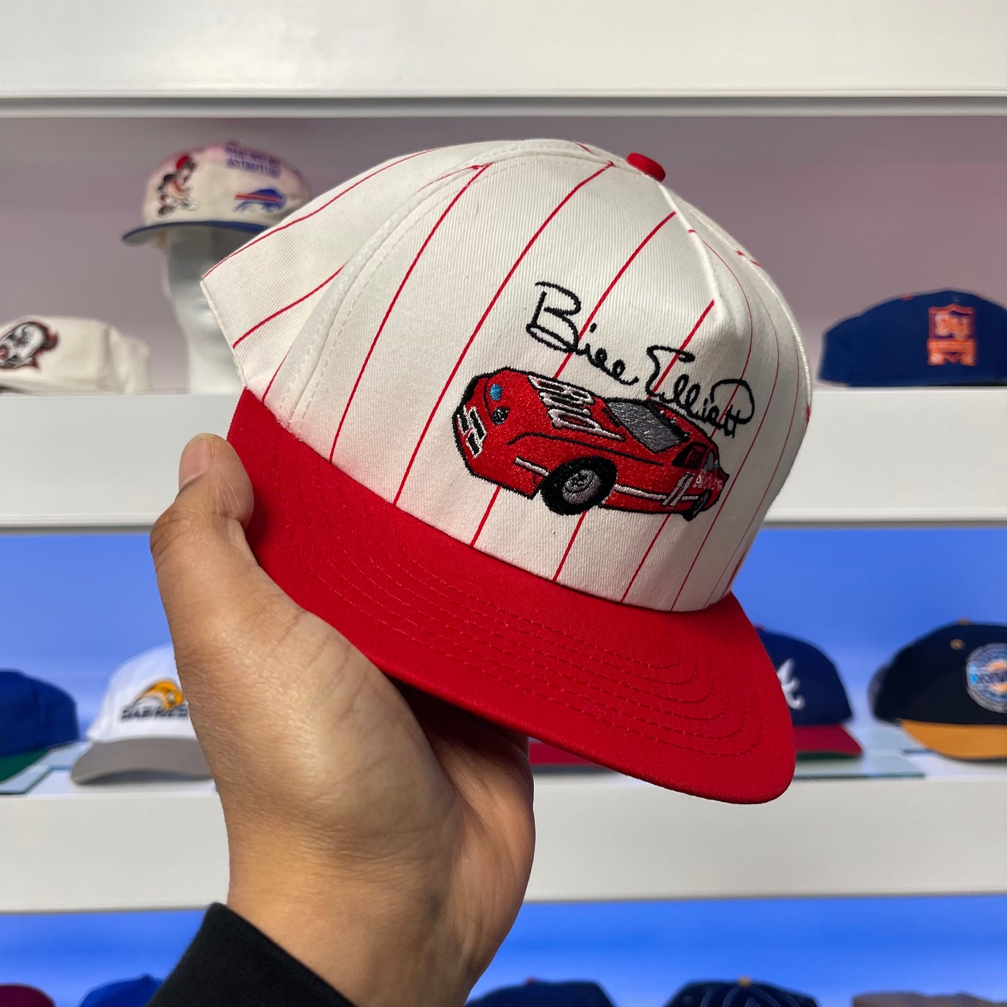 Vintage 1990s Bill Elliott NASCAR Pin Stripe Snap Back