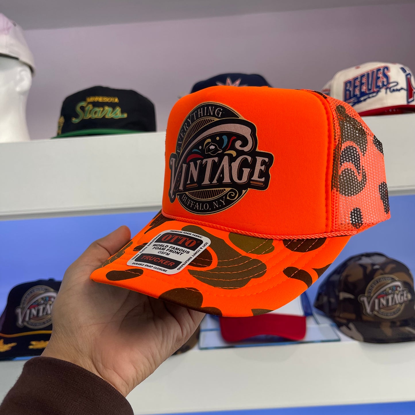 Everything Vintage Orange Camouflage Trucker Snap Back