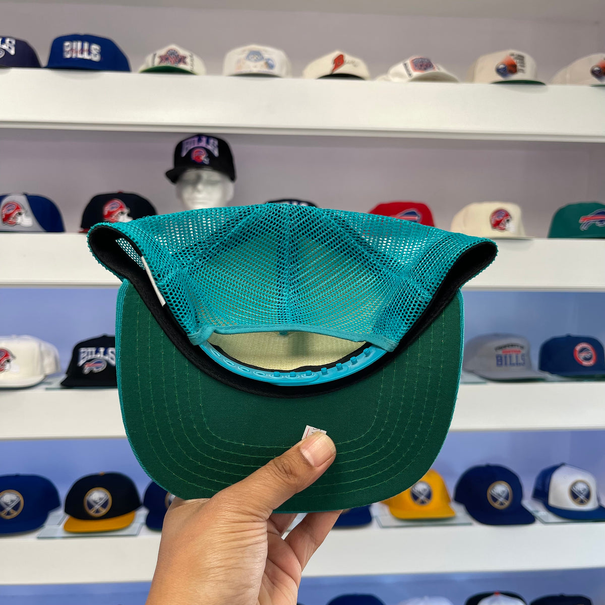 Vintage 1990s Buffalo Bills Teal Trucker Mesh Snap Back