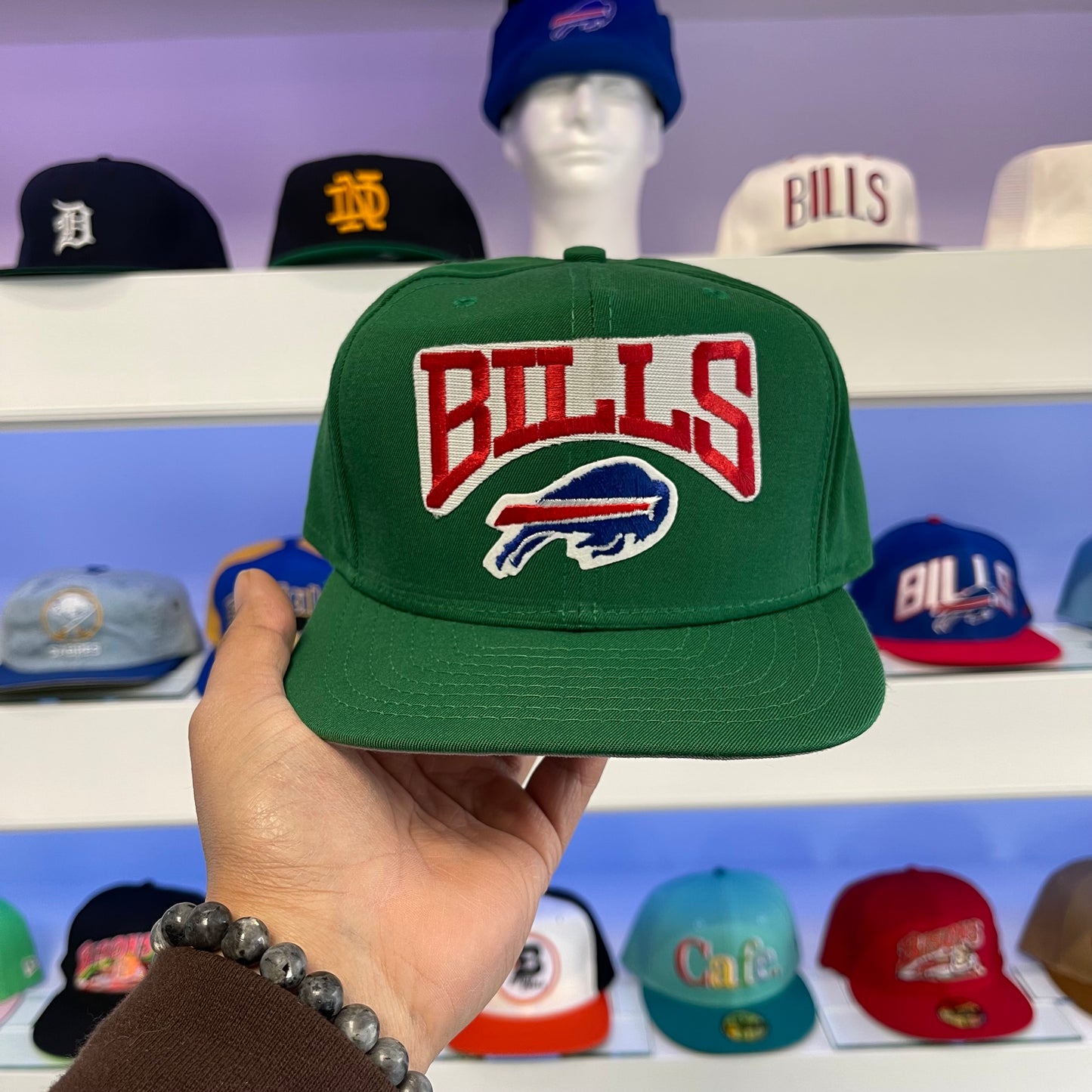 Vintage 1990s Buffalo Bills Green Wool Snap Back New Dead Stock