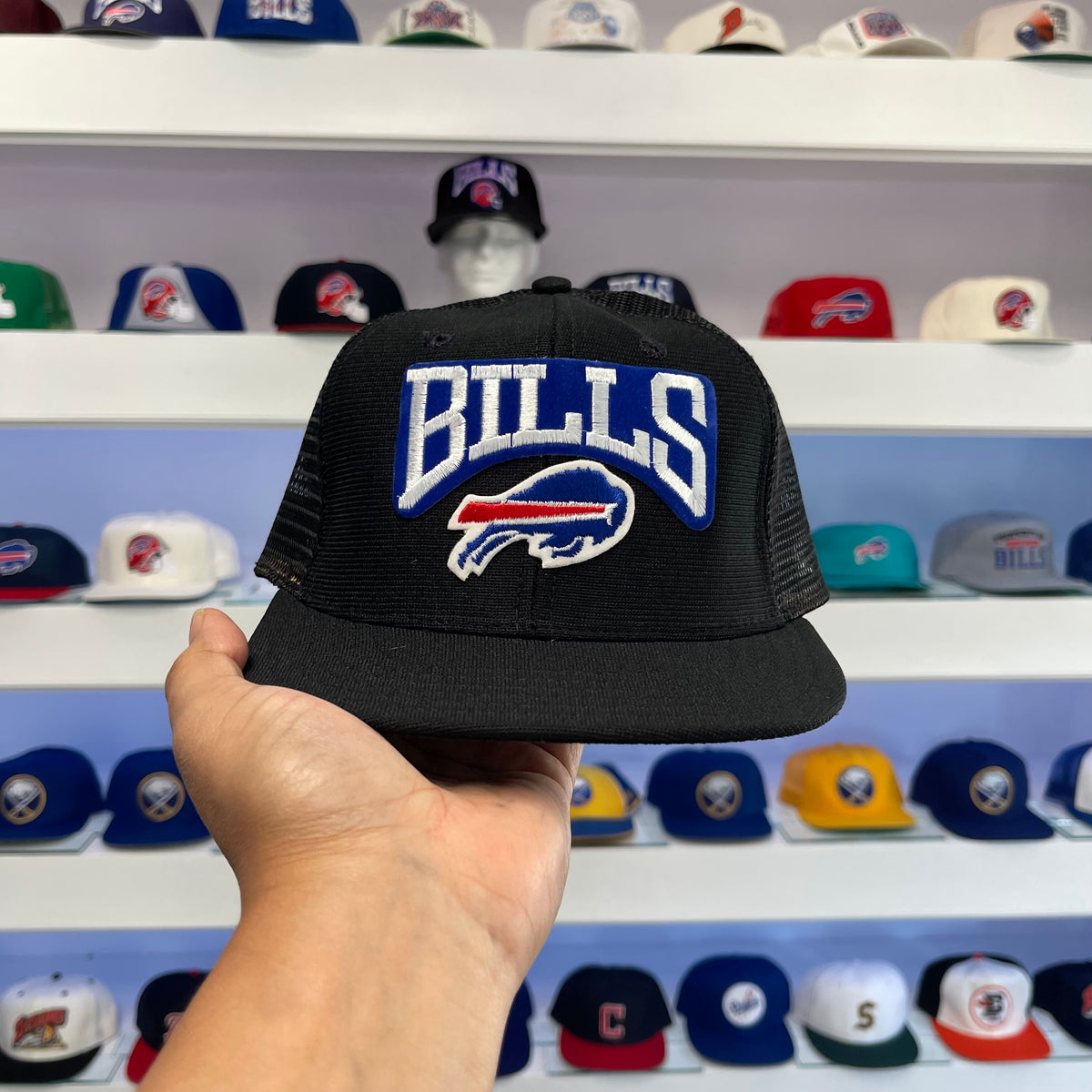 Vintage 1990s Buffalo Bills Black Mesh Snap Back