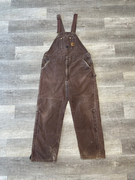 Vintage Carhartt Mocha Double Knee Denim Overalls Size 44x34