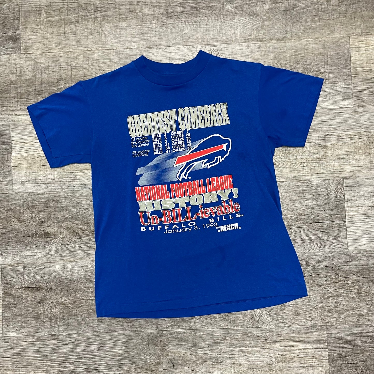 Vintage 1993 Buffalo Bills Greatest Comeback Trench Shirt Size Medium