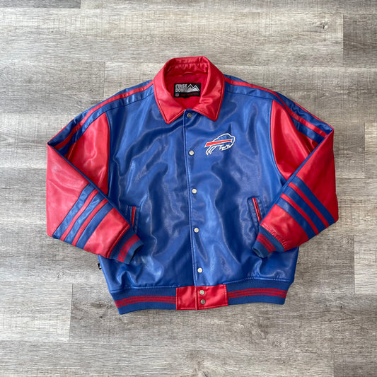 Vintage 1990s NFL Buffalo Bills First Down Leather Jacket Size XL
