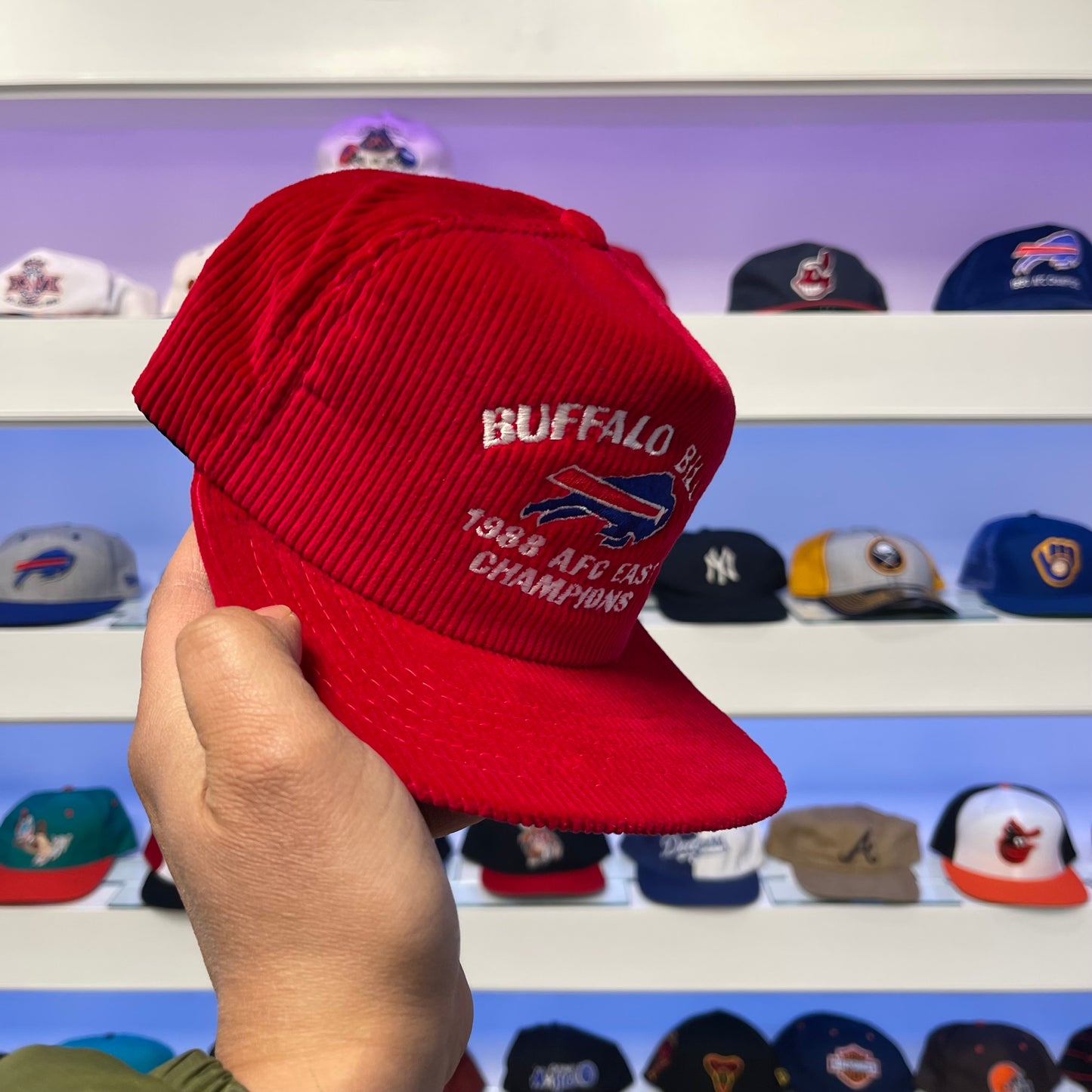 Vintage 1988 Buffalo Bills AFC Champions Red Corduroy Snap Back