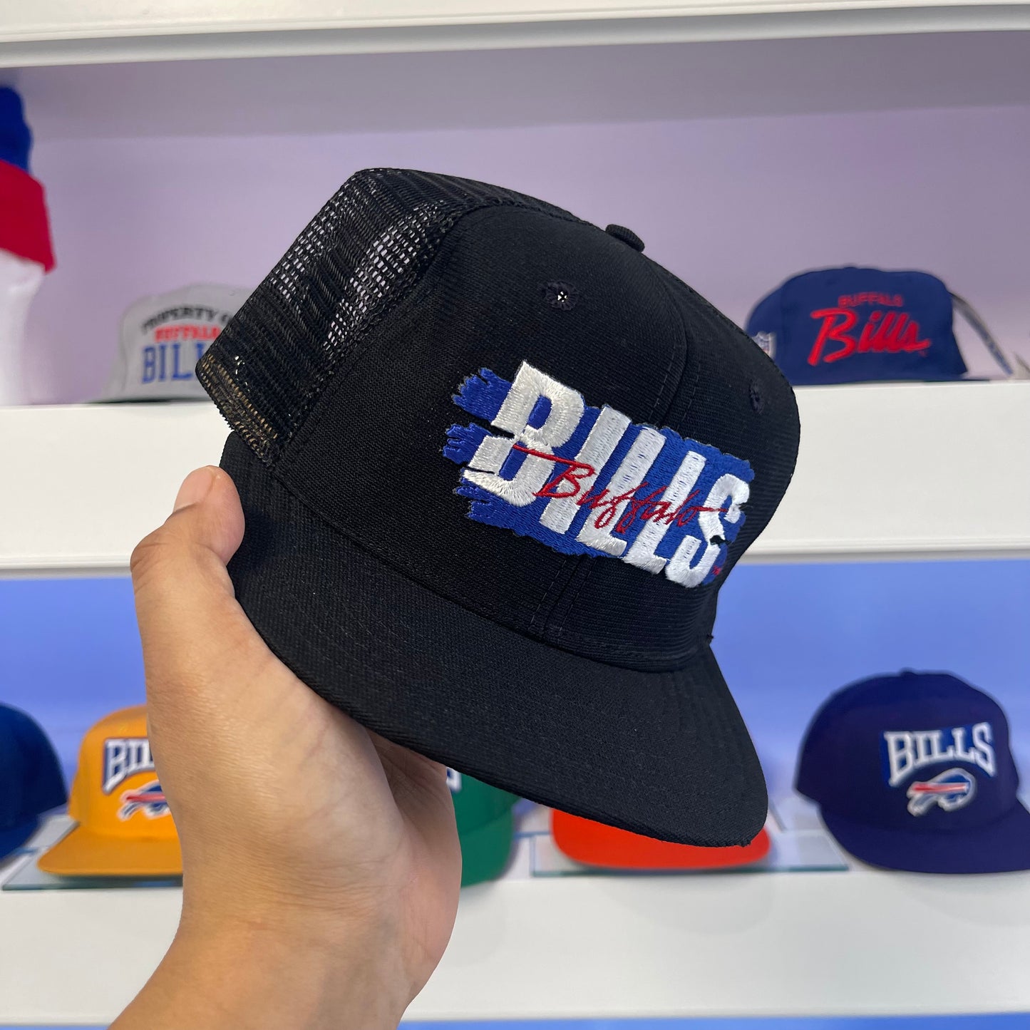 Vintage Buffalo Bills Black Brush Logo Mesh Snap Back