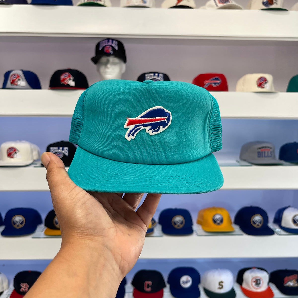 Vintage 1990s Buffalo Bills Teal Trucker Mesh Snap Back