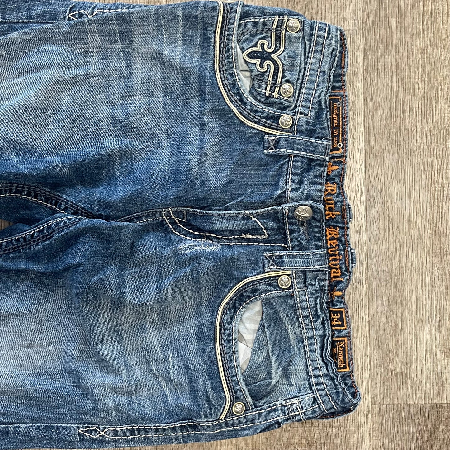 Vintage Y2K Rock Revival Denim Blue Jeans Size 34x42