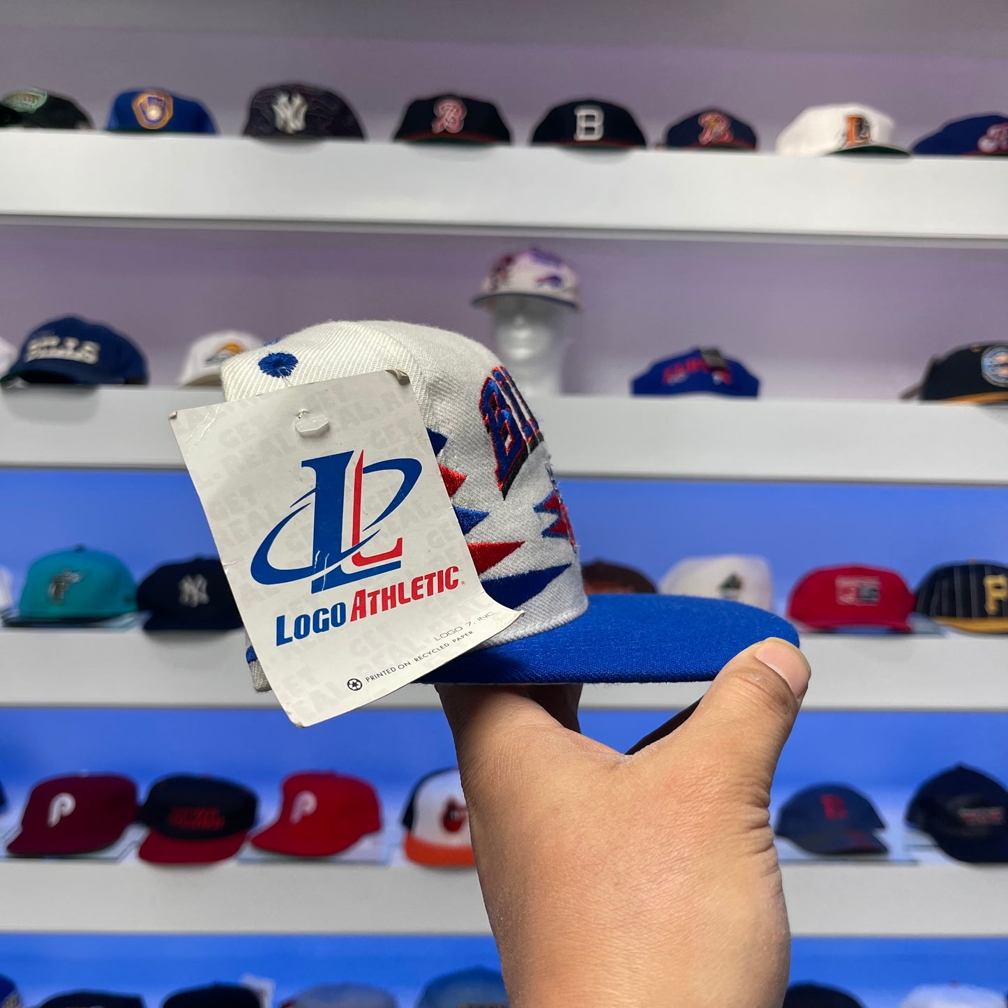 Vintage 1990s NFL Buffalo Bills Logo Athletic Diamond Cut Wool Antowain Smith Signed Snap Back New with Tags