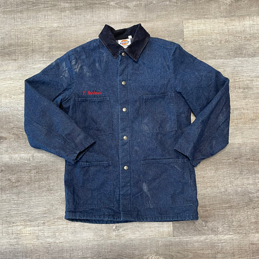 Vintage Dickies Denim Chore Coat Size 38 Blanket Lined Navy Jacket