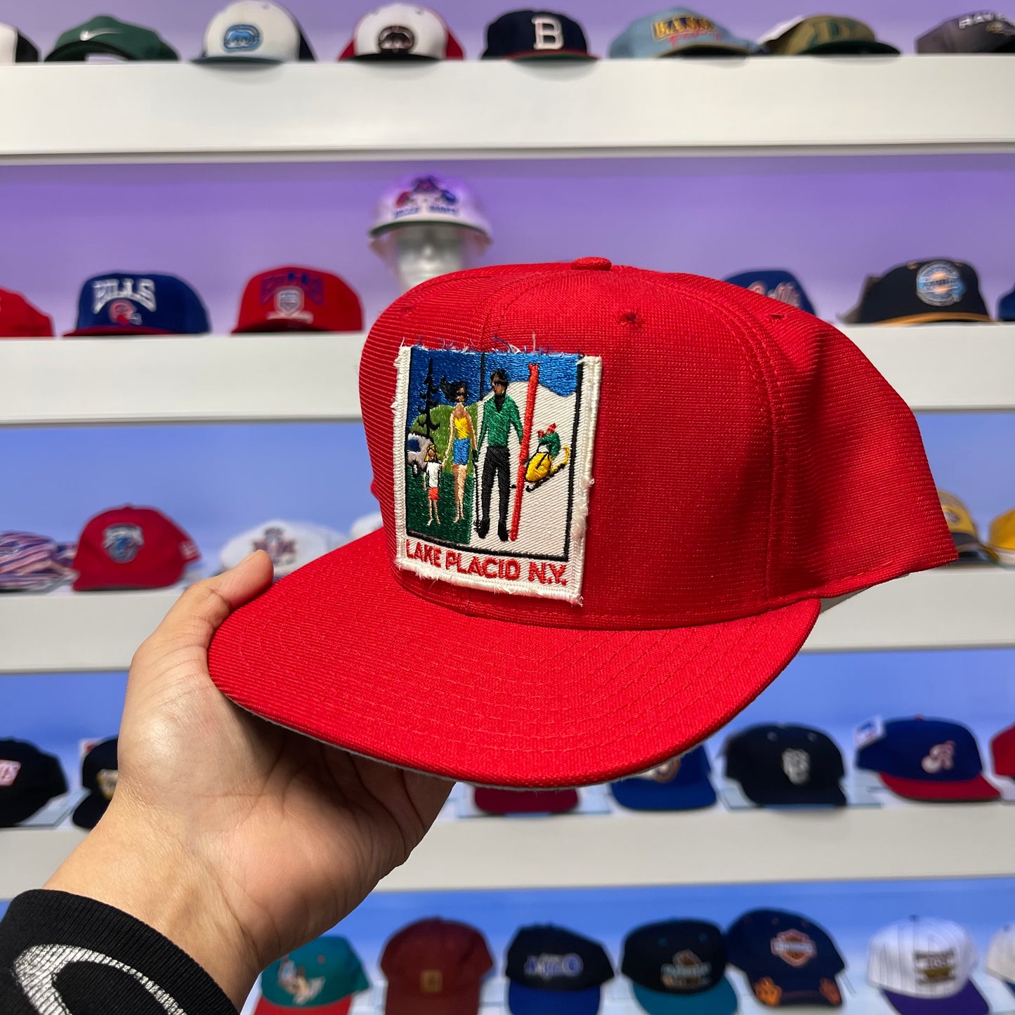 Vintage 1990s Lake Placid NY Nylon Snap Back