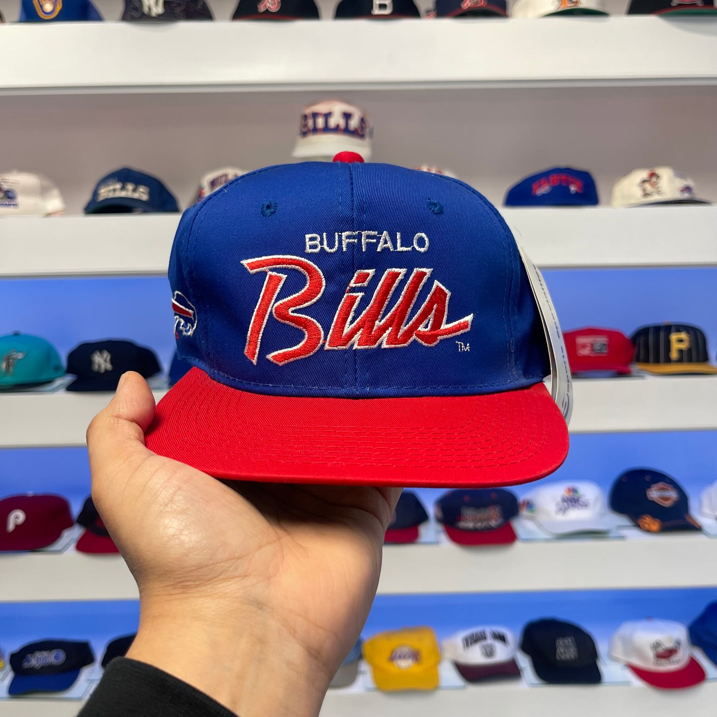Vintage 1990s NFL Buffalo Bills Script Sports Specialties Twill Snap Back NWT