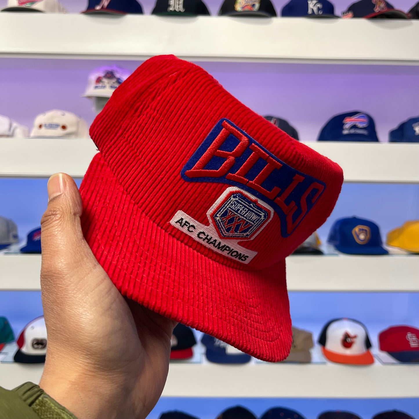 Vintage 1991 Buffalo Bills Super Bowl XXV Red Corduroy Snap Back