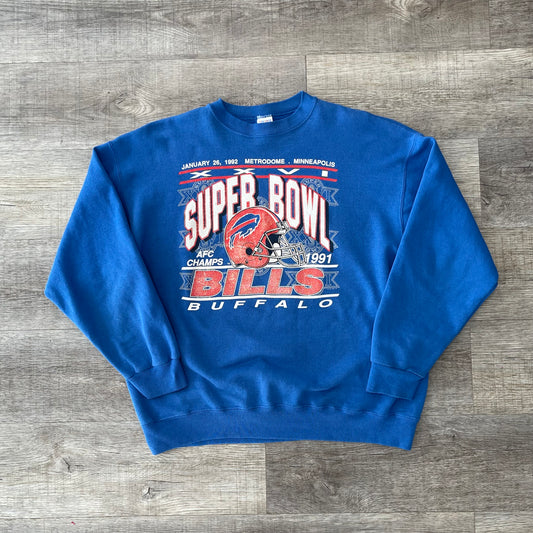 Vintage 1991 Buffalo Bills AFC Champions Super Bowl XXVI Sweatshirt Size XL