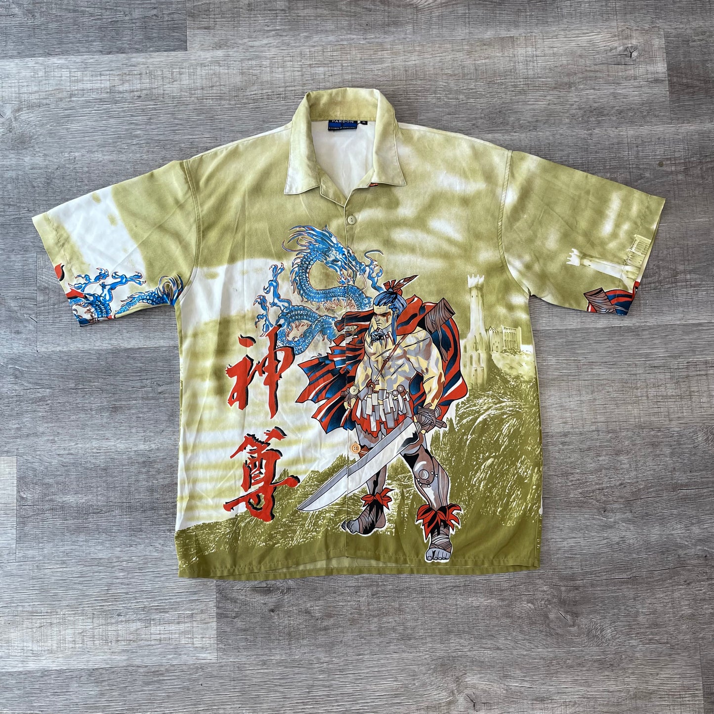 y2k Samurai Dragon Button Down Shirt Size XL