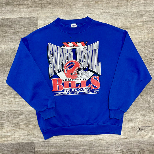 Vintage 1990 NFL Buffalo AFC Champs Trench Sweatshirt Size Large