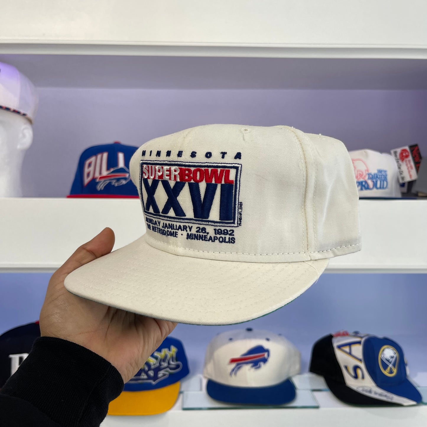 Vintage 1992 Buffalo Bills Vs Washington Red Skins Super Bowl XXVI New Era Wool Snap Back