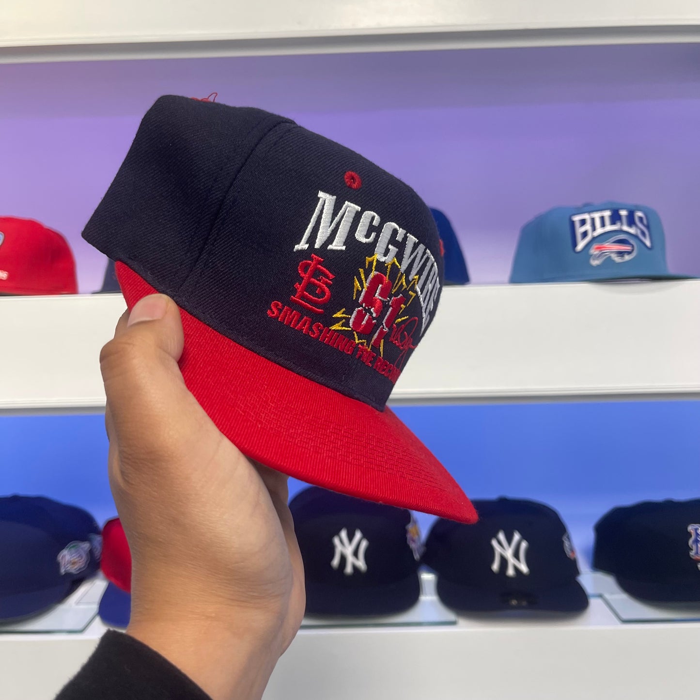 Vintage 1990s MARK McGWIRE "Breaking the Record" snapback hat cap adjustable black louis 61