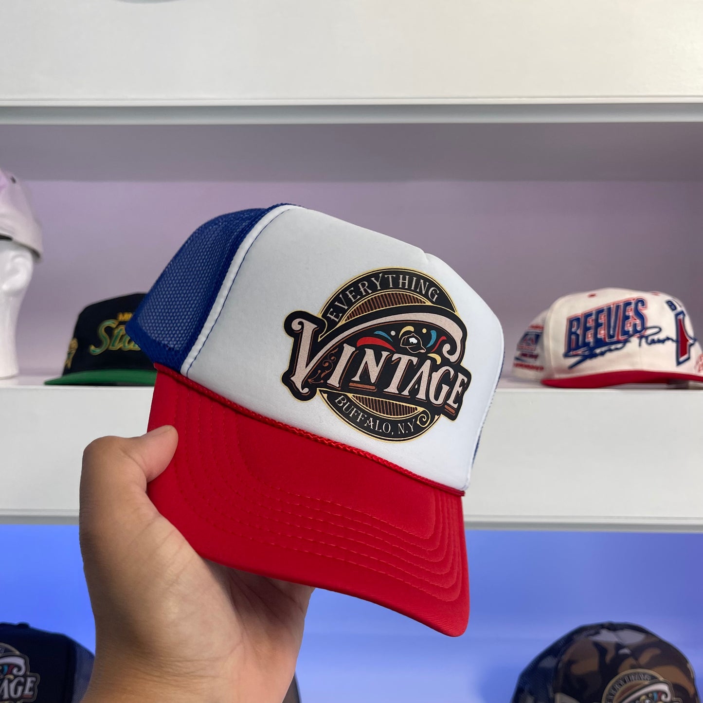 Everything Vintage Red White Blue Trucker Snap Back