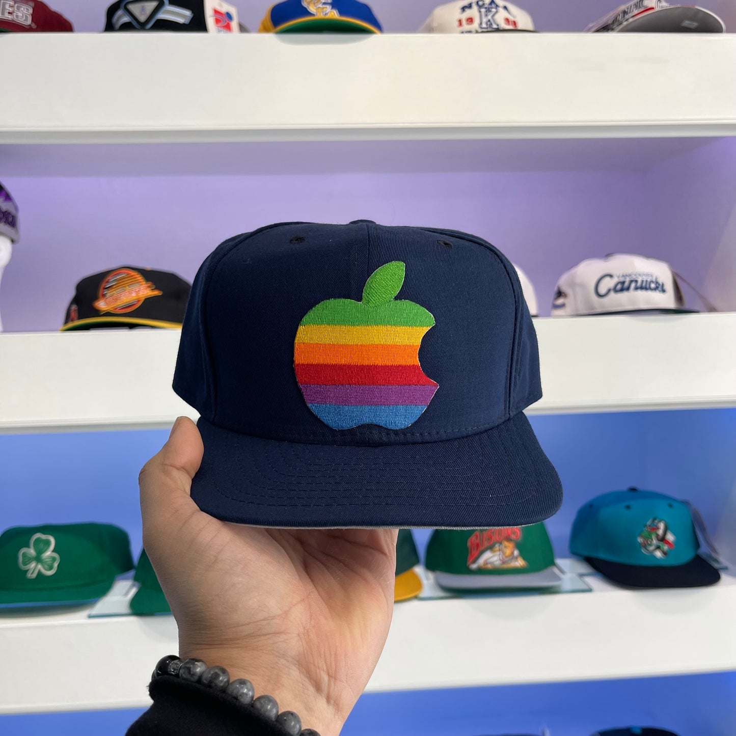 Vintage Apple New Era Wool Navy Snap Back