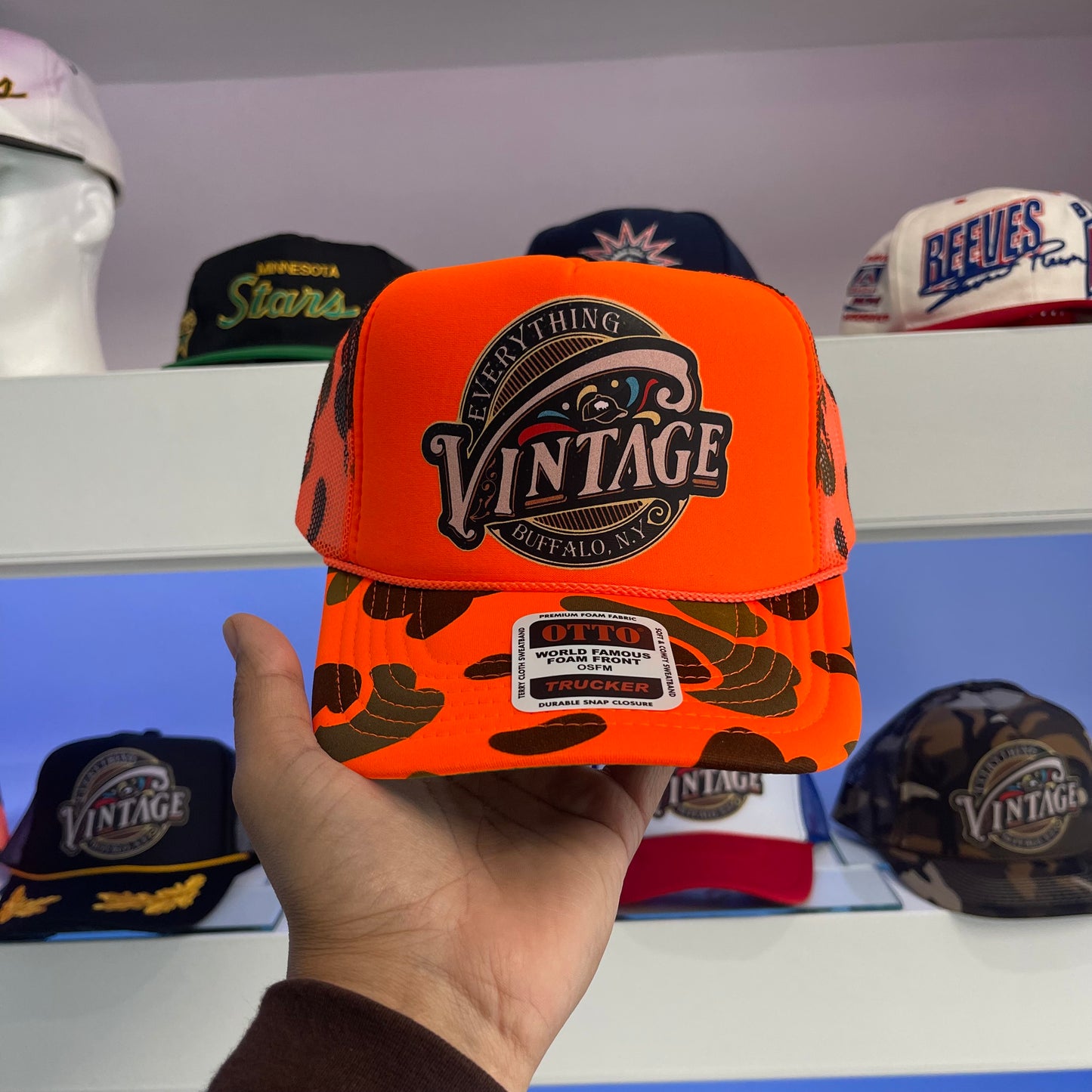 Everything Vintage Orange Camouflage Trucker Snap Back