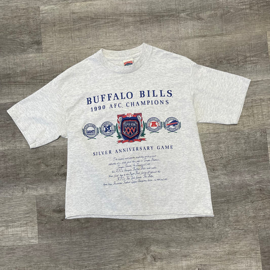 Vintage 1990 Buffalo Bills AFC Champions Silver Anniversary Game NUTMEG Crop Shirt Size XL