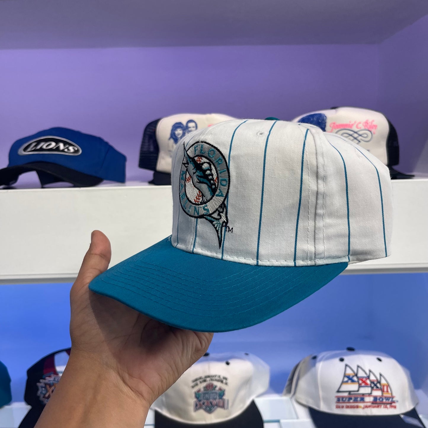 1990s Florida Marlins Pin Stripe Starter Snap Back Twill