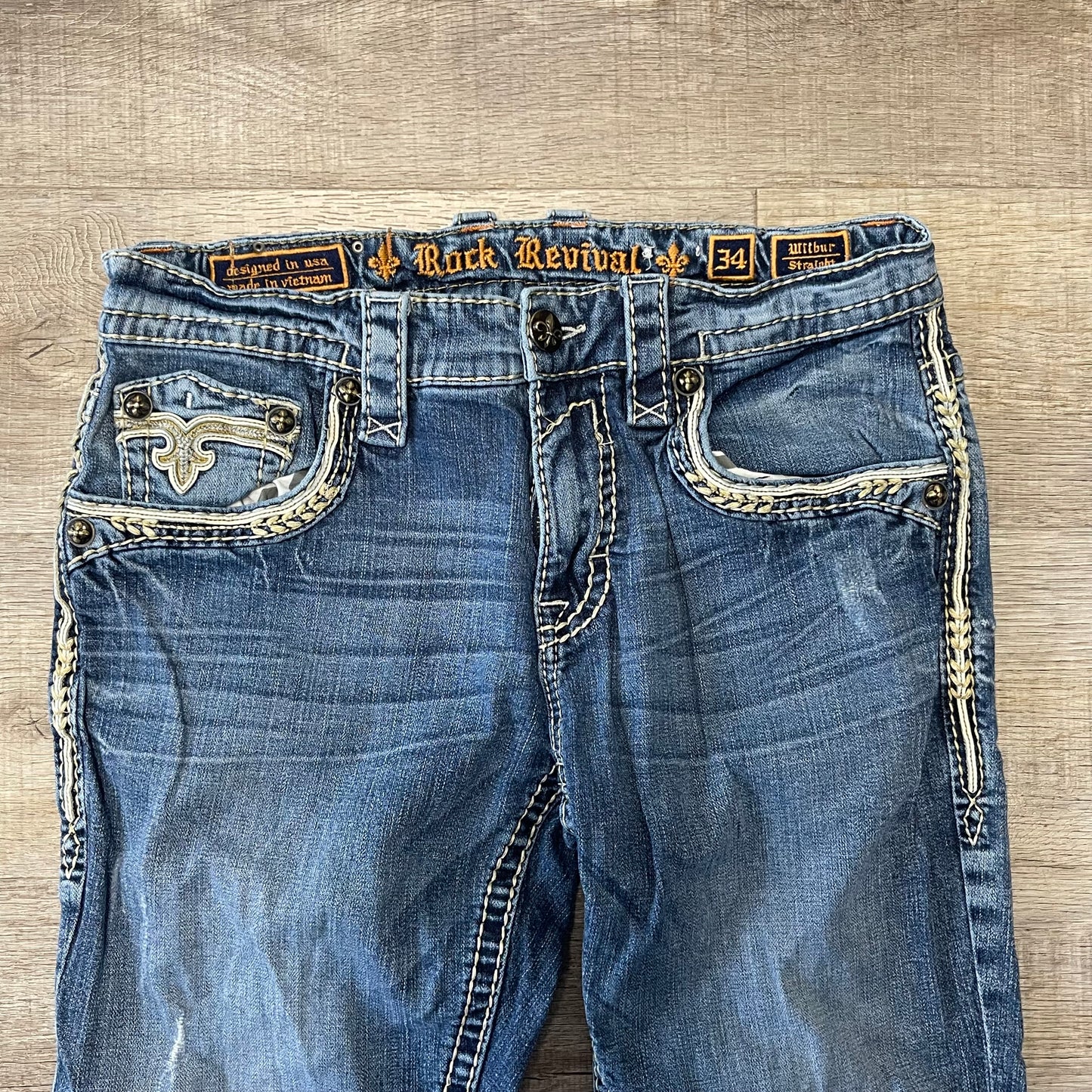 Vintage Y2K Rock Revival Denim Blue Jeans Size 34x40