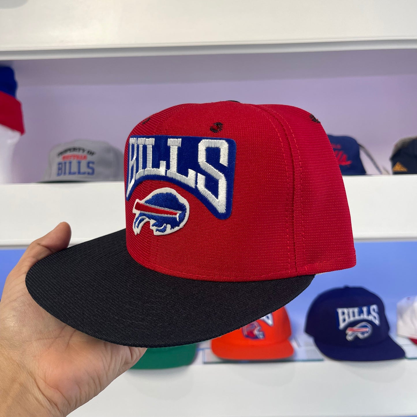 Vintage Buffalo Bills Red Dome Black Brim Snap Back