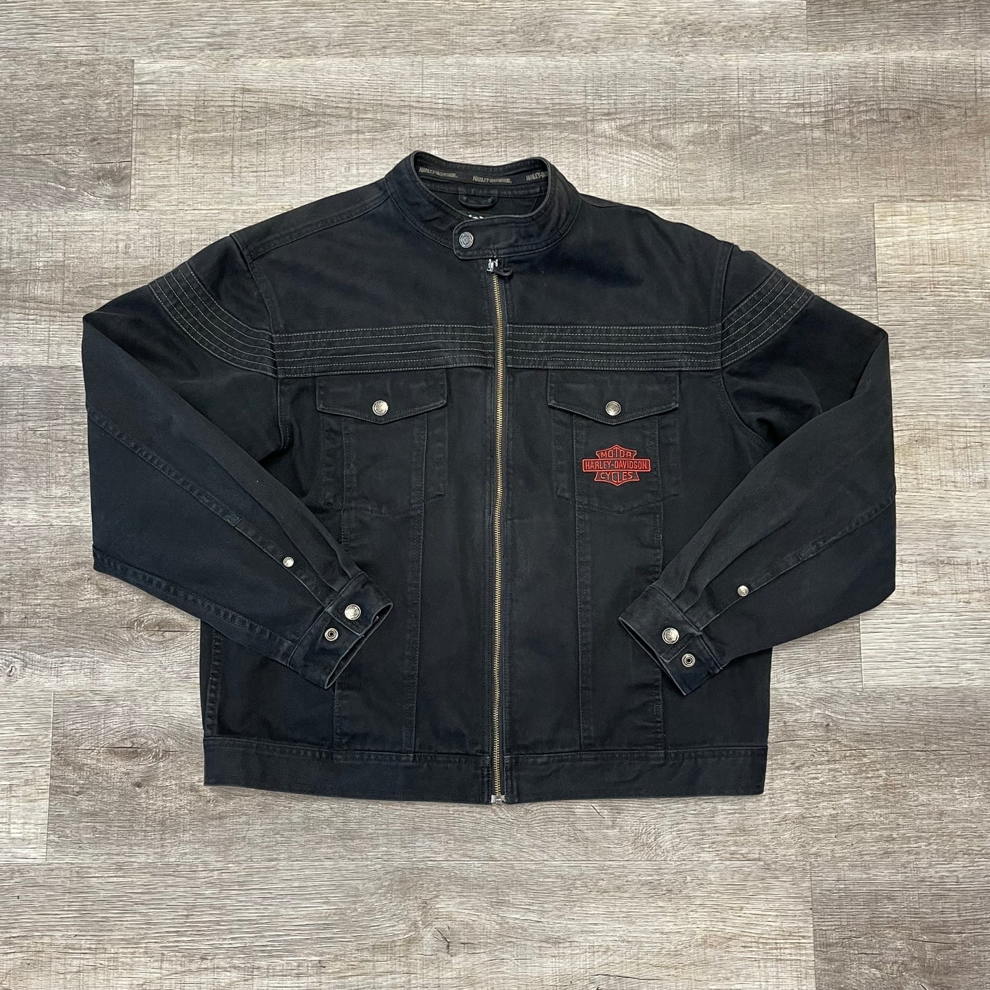 1990s Harley Davidson Denim Black Jacket XL