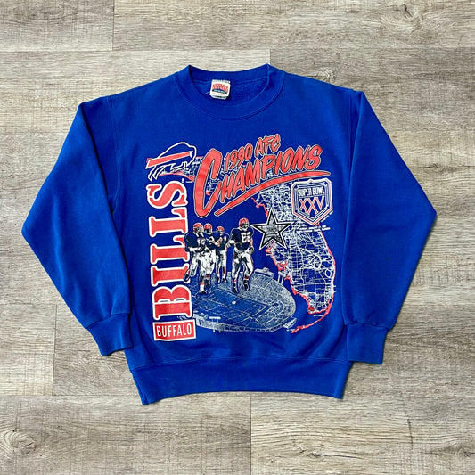 Vintage 1990 Buffalo Bills AFC Champions Super Bowl XXV Sweatshirt Size Medium