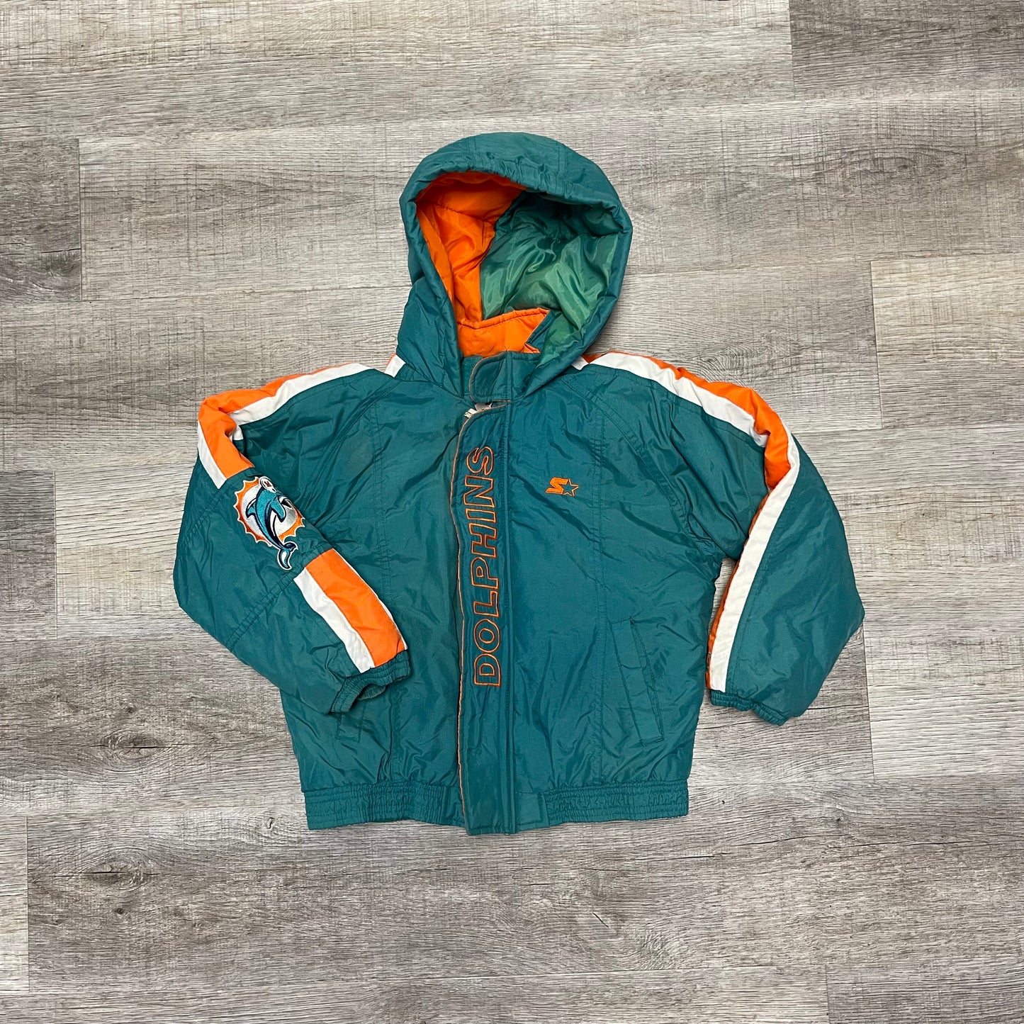 Vintage 1990s Miami Dolphins Kids Starter Jacket Large