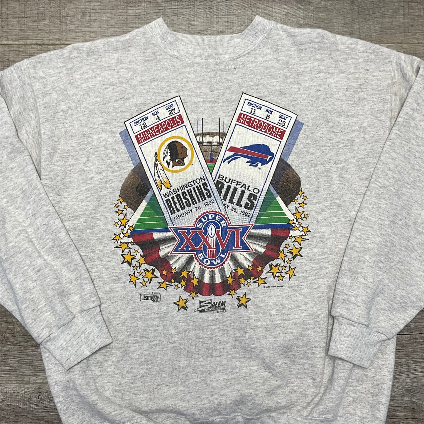 Vintage 1992 Buffalo Bills Vs Washington Redskins Super Bowl XXVI Salem Sweatshirt Size XL