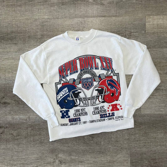 Vintage 1991 Buffalo Bills Vs New York Giants Super Bowl XXV Cropped Sweatshirt Size Medium
